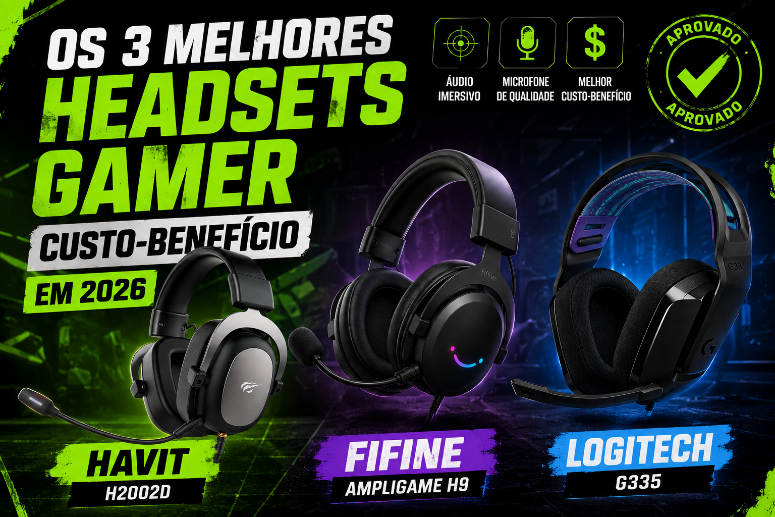 Melhor headset gamer custo-benefício 2026: Havit H2002D, Fifine AmpliGame H9 e Logitech G335